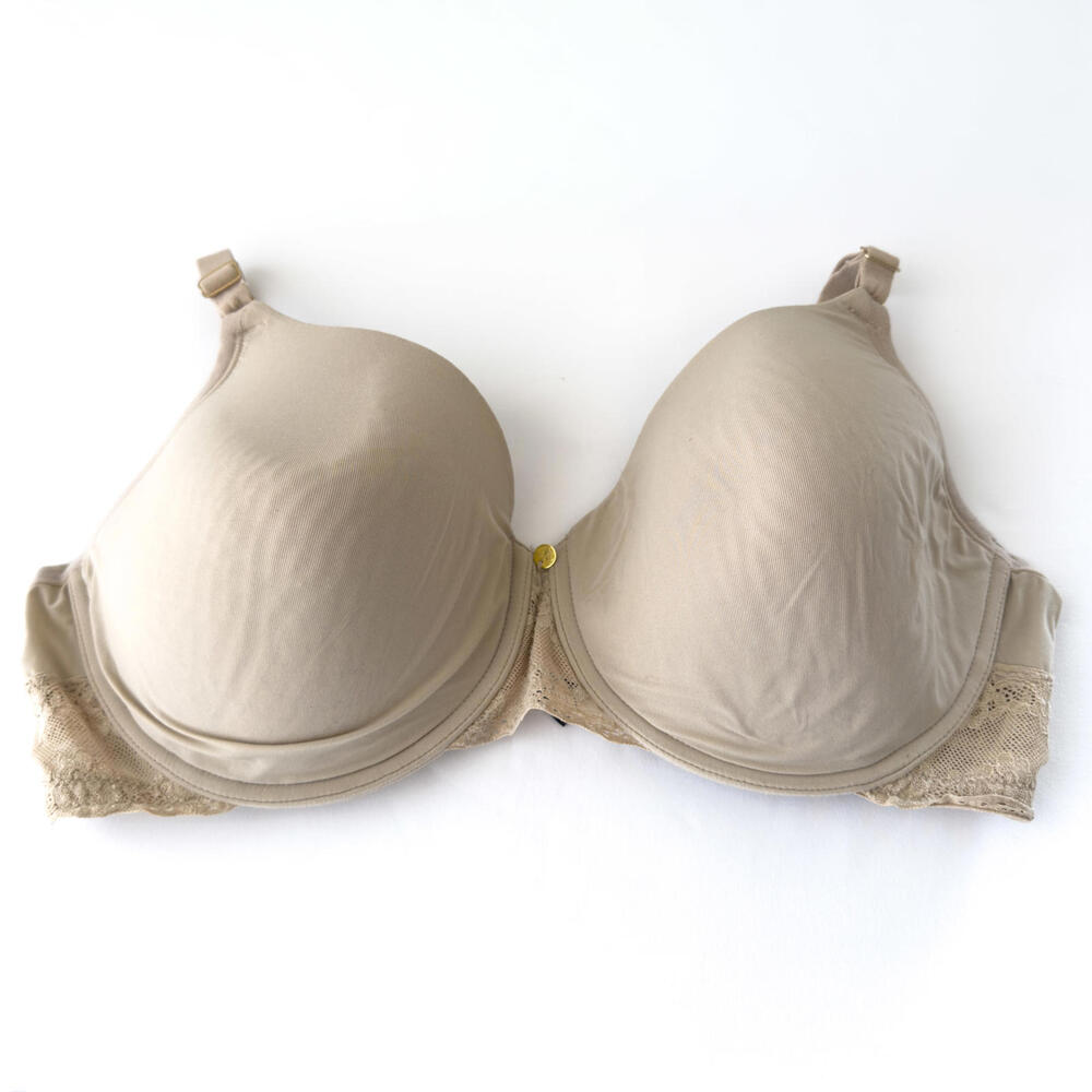 Natori Tan Nude‎ Underwire Lined Lace Trim Satin T-Shirt Bra Size 38DD